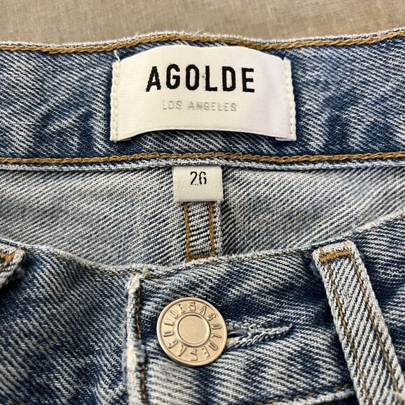 AGOLDE 90s Crop Distressed Jeans Women's 26 High Waisted Straight Leg Button Fly - Picture 3 of 6